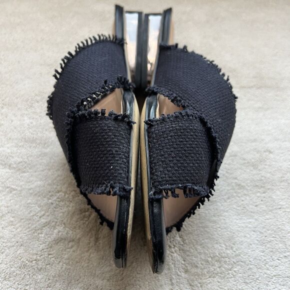 Halston Heritage Estella Black Canvas Sandal Women’s US 6 M Frayed Edge Low Heel - Picture 7 of 16